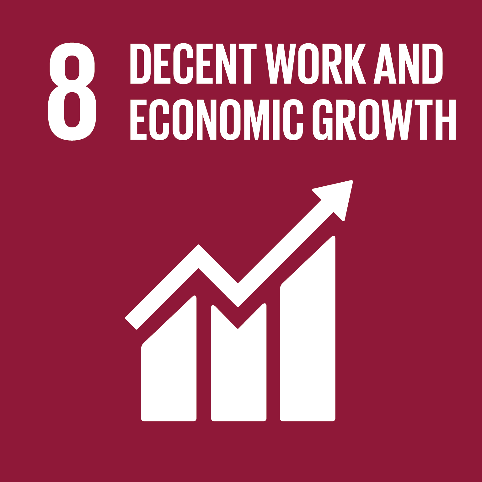 Goal 8: Decent Work, the text of this infographic is listed below