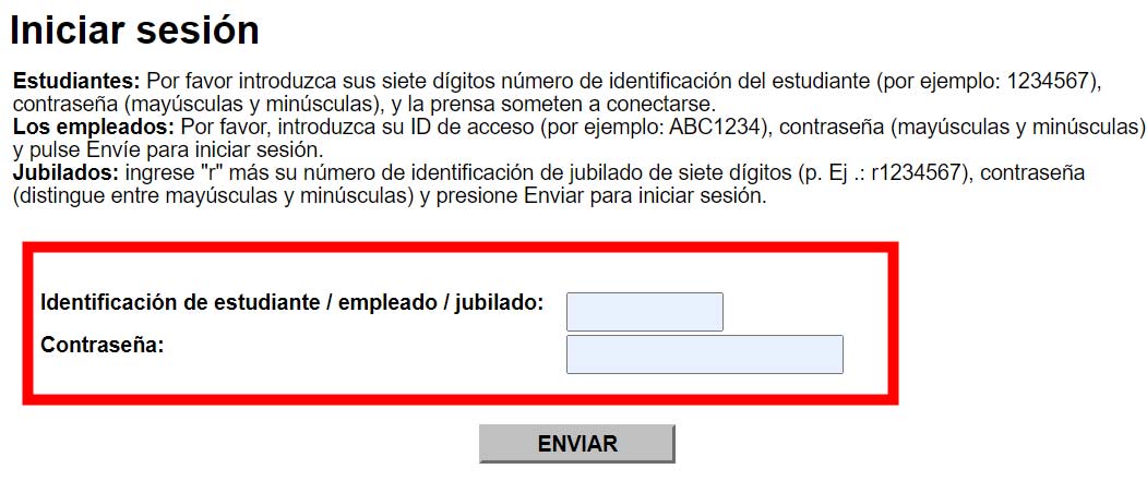 Captura de pantalla de la página eConnect Iniciar Sesión resaltando el ID y contraseña.
