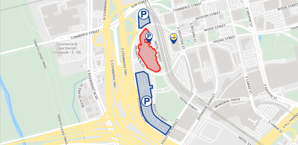 A visual map of parking for Hyatt Regency Hotel.