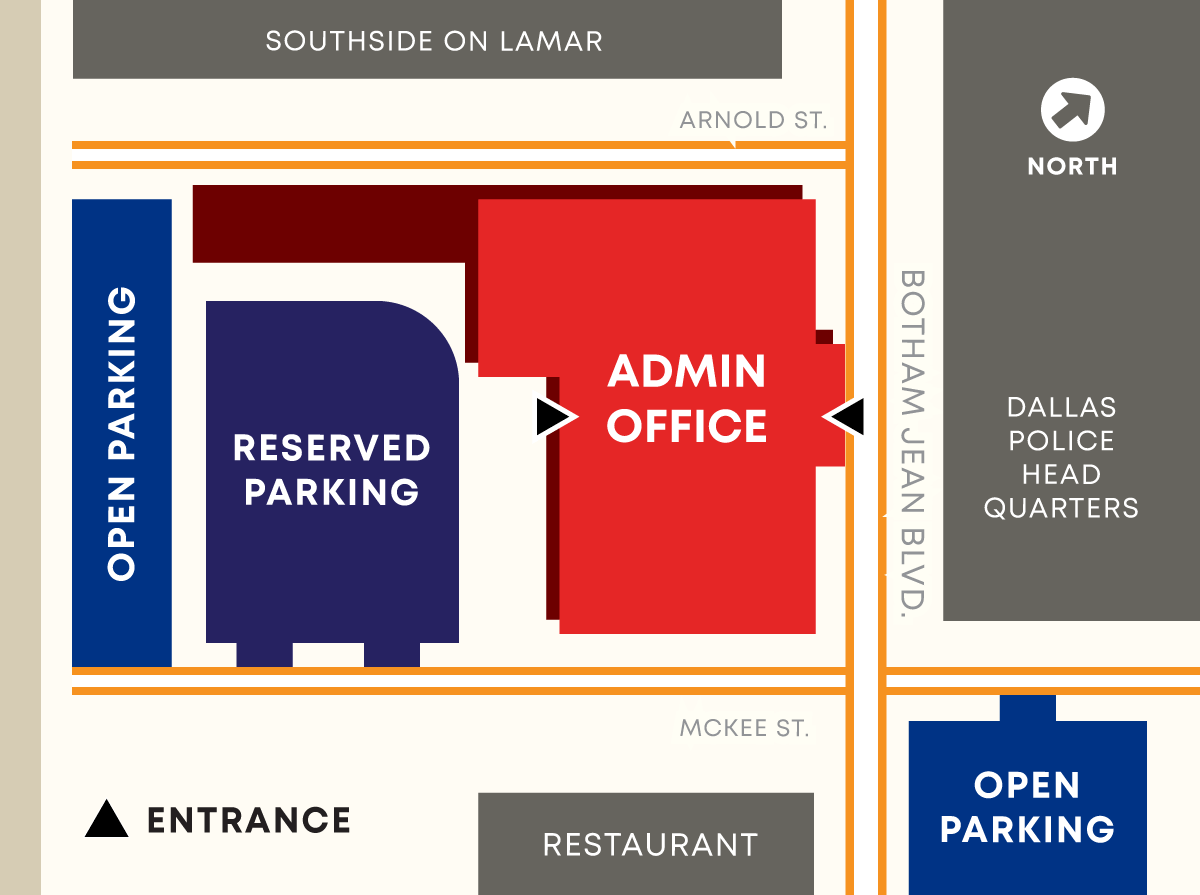 Map of Dallas College Administrative Office on Botham Jean Blvd. in Downtown Dallas