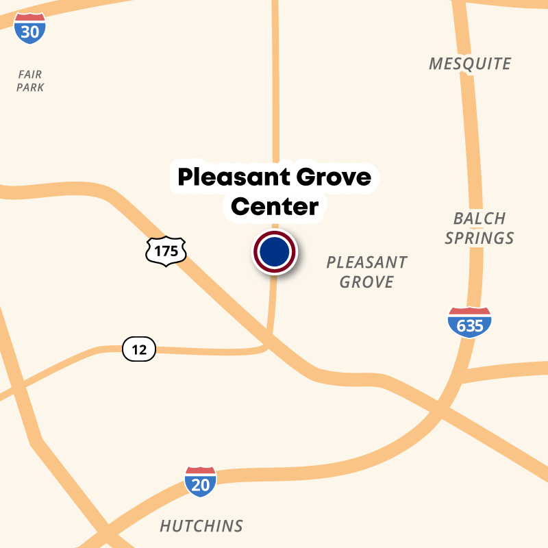 Map showing the location of Pleasant Grove Center in Pleasant Grove near 175 and Buckner Blvd