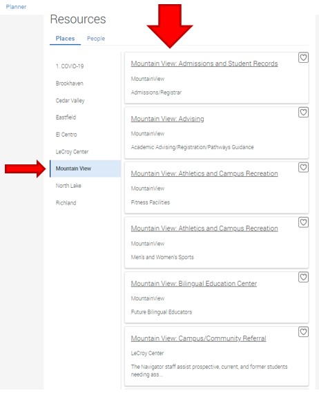 Resource Place Mountain View is selected. The list of resources is highlighted.