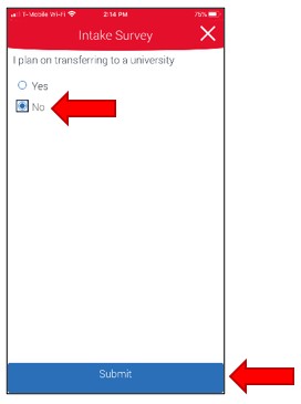 Preference Question 1. I pan on transferring to a university. Response options are Yes or No.