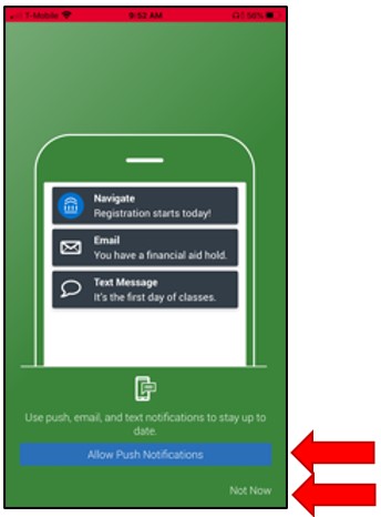 Welcome Tour. Choose Push Notifications for email and Text Messages Prompt.