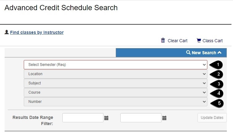 Screenshot of the Advanced Credit Schedule Search with processes ordered.