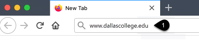 Screenshot of the address bar of a Firefox web browser showing the URL www.dcccd.edu.